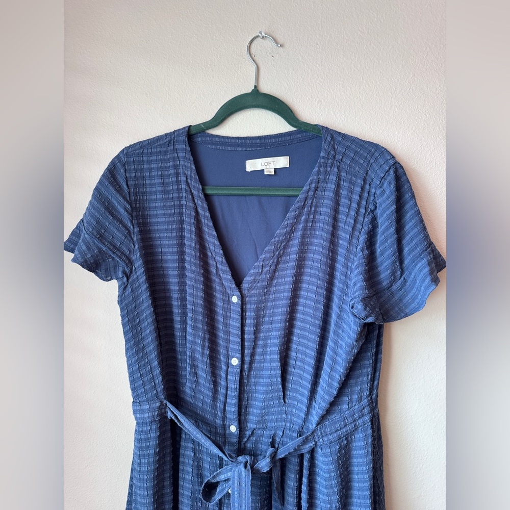 LOFT Navy Textured Midi Dress - Picture 2 of 9